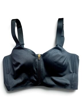 Victoria's Secret Black Front-Zip Sports Support Bra with Gold Accent